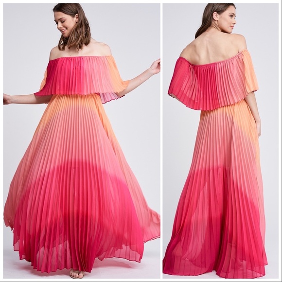 Olivia Tie Dye Pleated Off Shoulder Maxi Dress - Picture 3 of 8